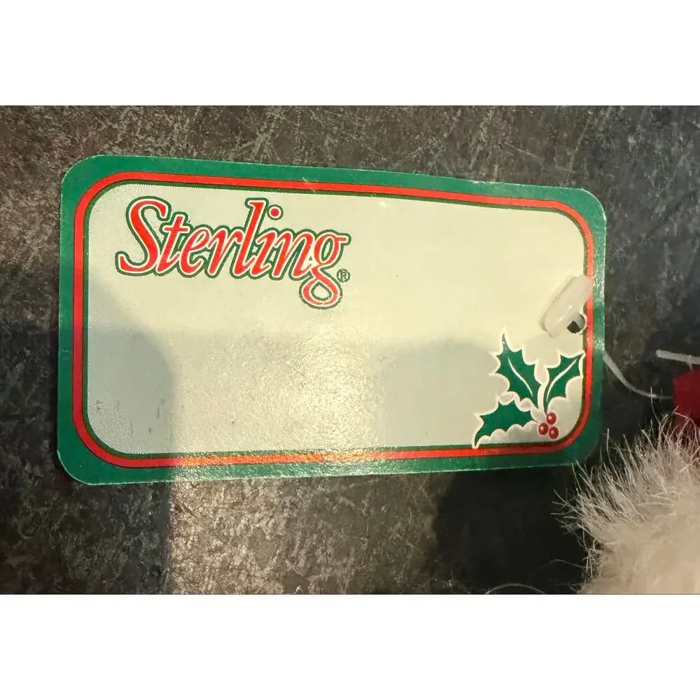 Vintage 1990’s Sterling Santa Claus Head Ornament Wire Glasses Fur Beard W/ Tag